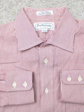 Burberrys of London Shirt Mens 16, 35 Red/White Striped 100% Cotton Long Sleeve